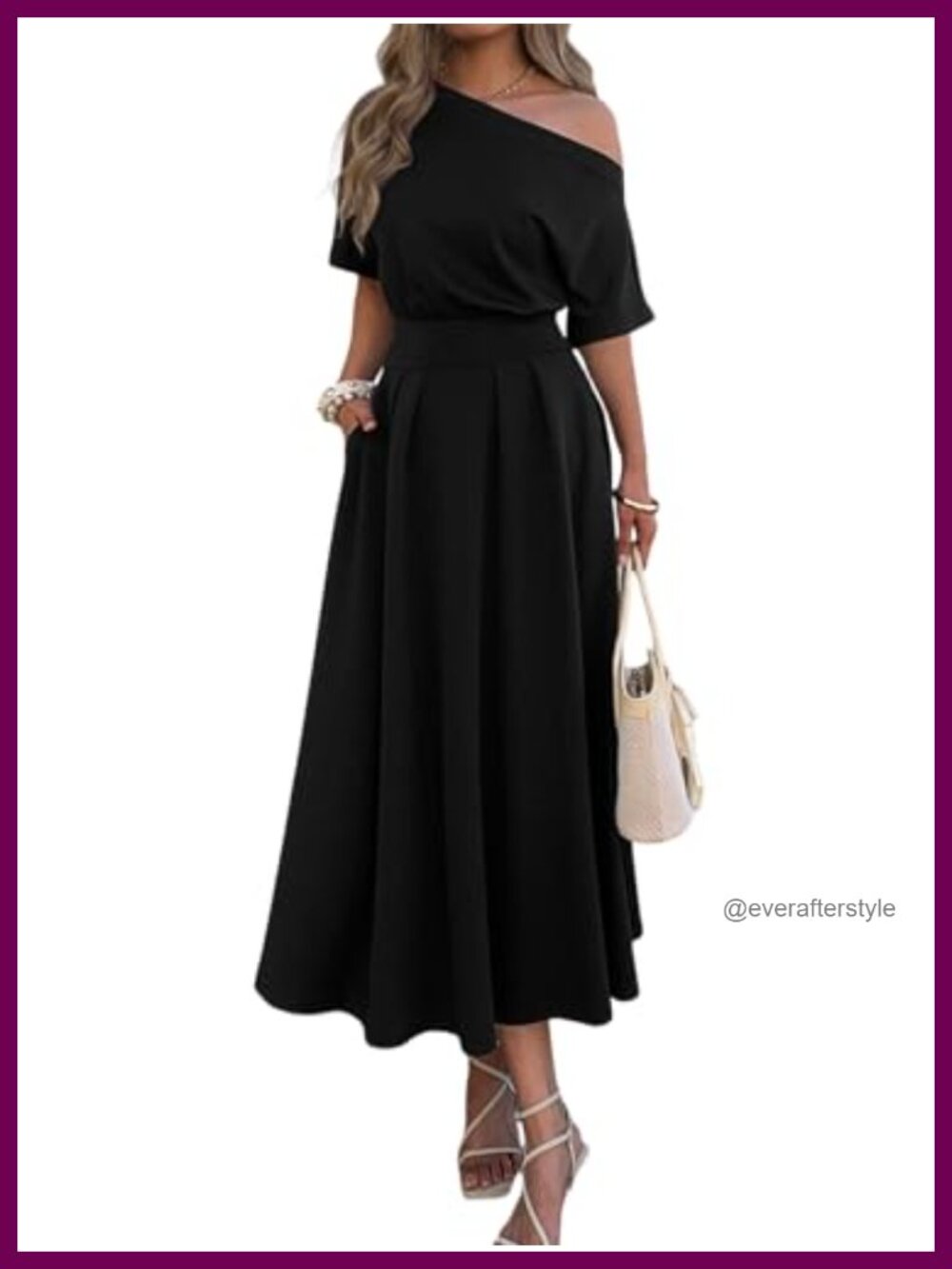 Elegant One Shoulder Empire Waist Maxi Dress with Pockets